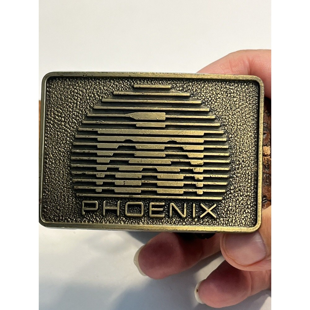 Vintage Brown Floral Embossed Leather Belt w Phoenix Bird Belt Buckle Marked 38 - Picture 3 of 14